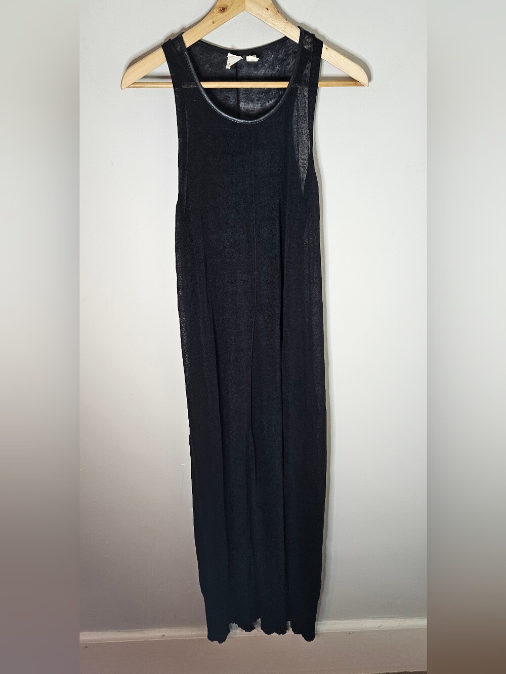 The Fisher Project Eileen Fisher Dress Black Sheer Linen Maxi Leather Trim XS